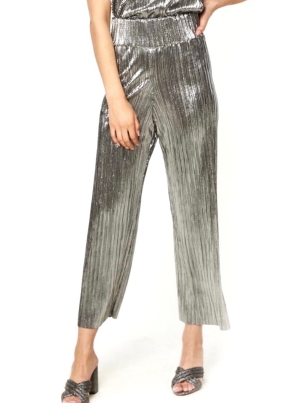 FLYNN SKYE SILVER CROPPED WIDE LEG PANTS